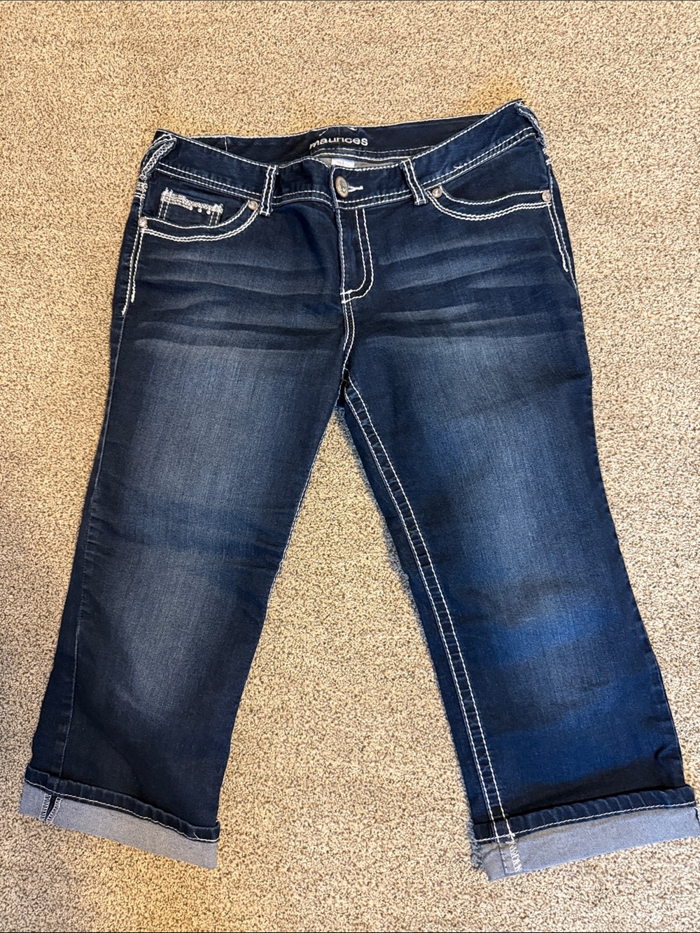 Maurices Dark Blue Cropped Jeans with Contrast Stitching